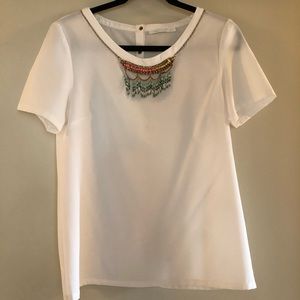 Sheer Blouse with Gold and Bead Necklace